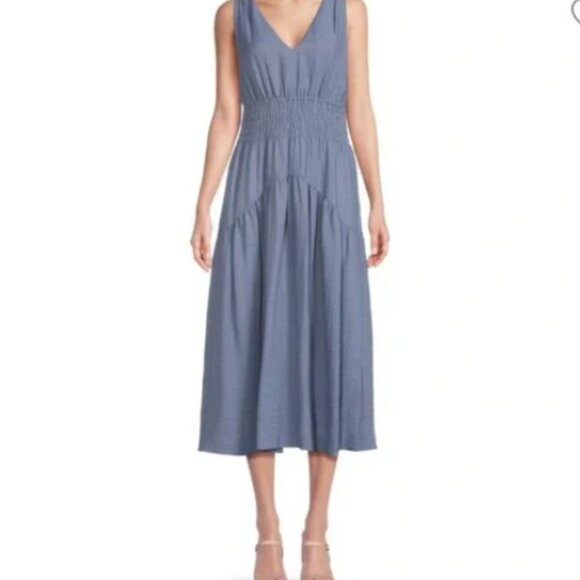NWT Vince Medium Dusty Blue Gauze Tiered V-Neck Sleeveless Dress (ABBA) - Picture 1 of 16